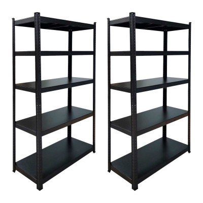 Pack 2 Estanterías Modulares Negras 5 Baldas Ajustables 180x90x40cm 875Kg 7house Estanterías 1