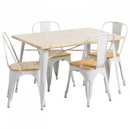Conjunto de jantar Mesa retangular e 4 cadeiras Madeira de ferro Estilo industrial Thinia Home Conjunto de mesa e cadeira de jan