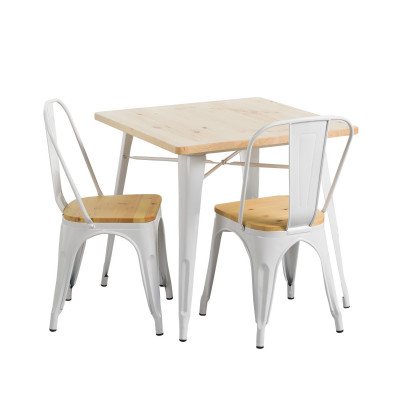 Conjunto Comedor Mesa Cuadrada y 2 Sillas Iron Wood Estilo industrial Thinia Home Conjuntos de Mesa y Sillas de Comedor 1