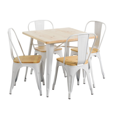 Conjunto Comedor Mesa Cuadrada y 4 Sillas Iron Wood Estilo industrial Thinia Home Conjuntos de Mesa y Sillas de Comedor 1