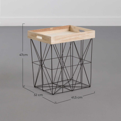 Mesita Auxiliar Rectangular Tray Beige/Negro 47x41,5x32cm Thinia Home Mesitas de Noche y Auxiliares 6