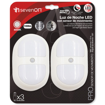 Pack 2 Luces de Noche LED Ovaladas con Sensor de Movimiento Blanco 4000K 20000H 7hSevenOn Luz de Noche 2