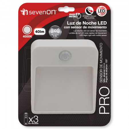 Luz de Noche LED Rectangular con Sensor de Movimiento Blanco 4000K 20000H 7hSevenOn Luz de Noche 2 Luz de Noche LED Rectangular con Sensor de Movimiento Blanco 4000K 20000H 7hSevenOn Luz de Noche 2