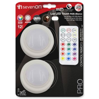 Pack 2 Luces de Noche LED Redondas con Mando a Distancia Blanco 4000K+RGB 20000H 7hSevenOn Luz de Noche 3