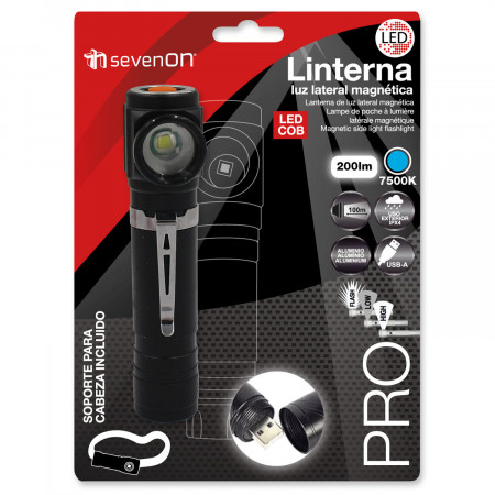 Linterna LED Luz Lateral con USB y 4 Modos De Iluminación Negro/Plata 7500K 20000H 7hSevenOn Linternas 2 Linterna LED Luz Lateral con USB y 4 Modos De Iluminación Negro/Plata 7500K 20000H 7hSevenOn Linternas 2