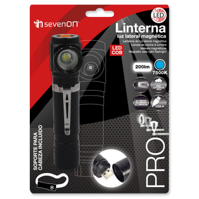 Linterna LED Luz Lateral con USB y 4 Modos De Iluminación Negro/Plata 7500K 20000H 7hSevenOn Linternas 2