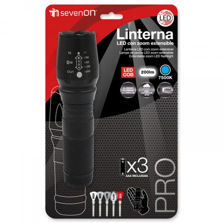 Linterna LED Extensible con Zoom y 5 Modos De Iluminación Negro 7500K 20000H 7hSevenOn Linternas 2 Linterna LED Extensible con Zoom y 5 Modos De Iluminación Negro 7500K 20000H 7hSevenOn Linternas 2