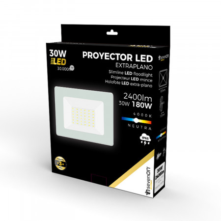Proyector LED 30W Ultraslim de Exterior IP65 Orientable Blanco 4000K 30000H 7hSevenOn Proyectores LED 4 Proyector LED 30W Ultraslim de Exterior IP65 Orientable Blanco 4000K 30000H 7hSevenOn Proyectores LED 4