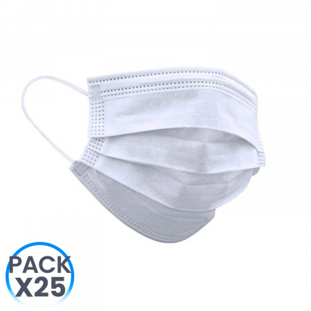 Pack 25 Mascarillas Higiénicas No Reutilizables Blanco O91 Salud 1