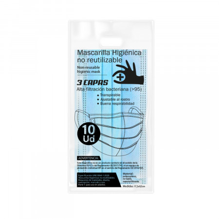 Pack 10 Mascarillas Higiénicas No Reutilizables 3 Capas O91 Salud 2 Pack 10 Mascarillas Higiénicas No Reutilizables 3 Capas O91 Salud 2