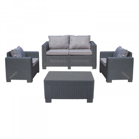 Conjunto de Jardín Mesa Rectangular, 1 Sofá y 2 Sillones con Cojines Menorca Antracita 7house Conjuntos de Sofás y Mesas Bajas 1