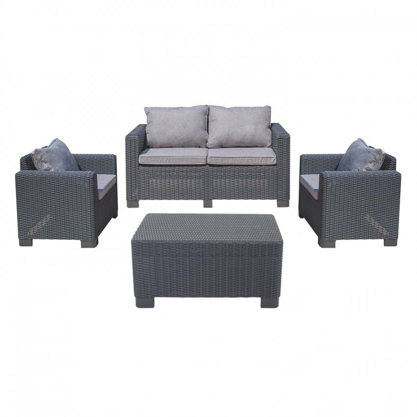 Conjunto de Jardín Mesa Rectangular, 1 Sofá y 2 Sillones con Cojines Menorca Antracita 7house Conjuntos de Sofás y Mesas Bajas 1