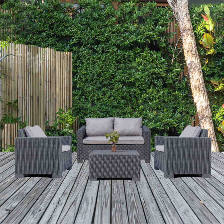 Conjunto de Jardín Mesa Rectangular, 1 Sofá y 2 Sillones con Cojines Menorca Antracita 7house Conjuntos de Sofás y Mesas Bajas 7