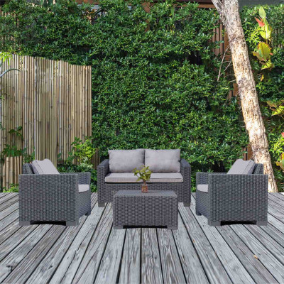 Conjunto de Jardín Mesa Rectangular, 1 Sofá y 2 Sillones con Cojines Menorca Antracita 7house Conjuntos de Sofás y Mesas Bajas 7