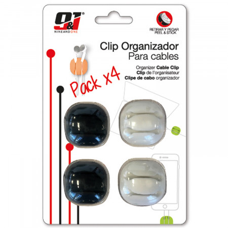 Pack 4 Clips Organizadores de Cables con 2 Ranuras y Autoadhesivo 9&1 Ordenacables 3 Pack 4 Clips Organizadores de Cables con 2 Ranuras y Autoadhesivo 9&1 Ordenacables 3