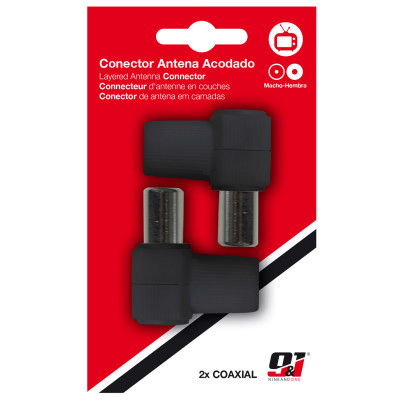 Pack 2 Conectores Coaxiales Acodados Macho/Hembra Negro 9&1 TV y Telefonía 2