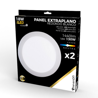 Pack 2 Downlights LED Ultraslim Redondos 18W 1440lm Ø22,5cm 4000K Blanco 40000H 7hSevenOn Downlight Empotrable 3