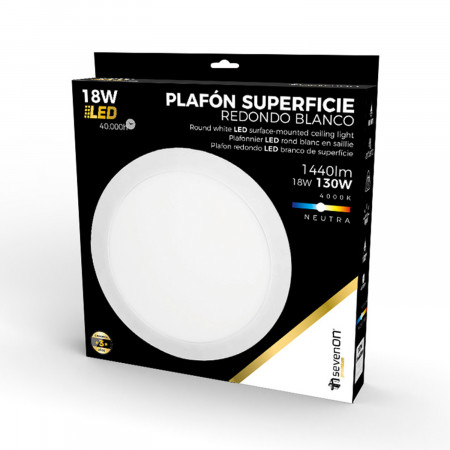 Downlight LED de Superficie Redondo 18W 1440lm Ø22,5cm 4000K Blanco 40000H 7hSevenOn Downlight Superficie 3 Downlight LED de Superficie Redondo 18W 1440lm Ø22,5cm 4000K Blanco 40000H 7hSevenOn Downlight Superficie 3