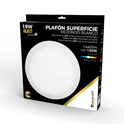 Downlight LED de Superficie Redondo 18W 1440lm Ø22,5cm 4000K Blanco 40000H 7hSevenOn Downlight Superficie 3
