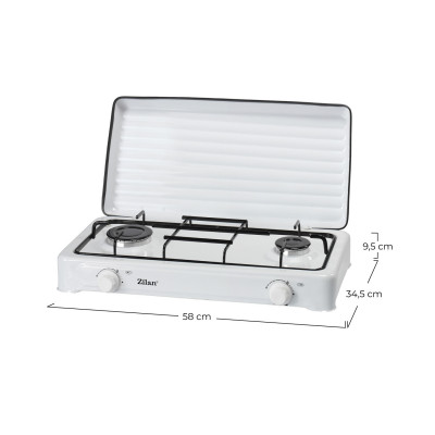Hornillo de Gas con 2 Fuegos y Tapa 58x34,5x9,5cm Zilan Electrodomésticos 2