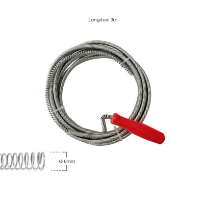 Desatascador de Tuberias en Espiral 3m Gris/Rojo 7house Herramientas 3