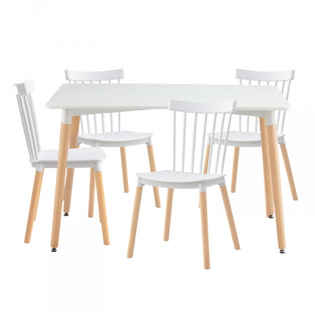 Conjunto Comedor Mesa Rectangular Blanca y 4 Sillas de Madera de Haya Morgan Blanco Thinia Home Conjuntos de Mesa y Sillas de Co