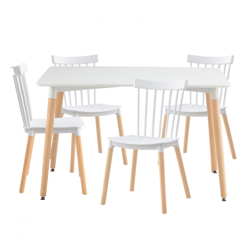 Conjunto Comedor Mesa Rectangular Blanca y 4 Sillas de Madera de Haya Morgan Blanco Thinia Home Conjuntos de Mesa y Sillas de Co Conjunto Comedor Mesa Rectangular Blanca y 4 Sillas de Madera de Haya Morgan Blanco Thinia Home Conjuntos de Mesa y Sillas de Co