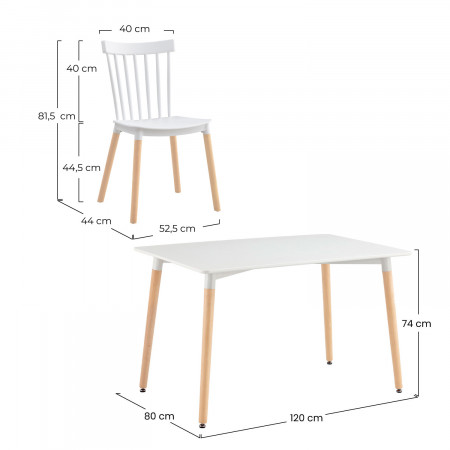 Conjunto Comedor Mesa Rectangular Blanca y 4 Sillas de Madera de Haya Morgan Blanco Thinia Home Conjuntos de Mesa y Sillas de Co Conjunto Comedor Mesa Rectangular Blanca y 4 Sillas de Madera de Haya Morgan Blanco Thinia Home Conjuntos de Mesa y Sillas de Co