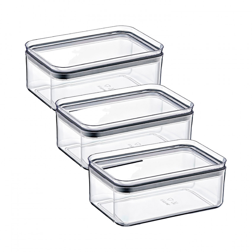 Pack 3 Recipientes Herméticos para Alimentos Pequeño Rectangular 10.5x16.5x7.5cm 7house Accesorios de Cocina 1 Pack 3 Recipientes Herméticos para Alimentos Pequeño Rectangular 10.5x16.5x7.5cm 7house Accesorios de Cocina 1