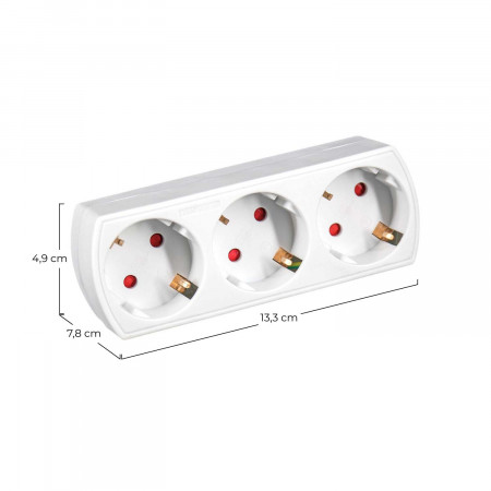 Adaptador/Conector 3 Tomas Schuko Frontal Blanco 7hSevenOn Bases Múltiples 5 Adaptador/Conector 3 Tomas Schuko Frontal Blanco 7hSevenOn Bases Múltiples 5