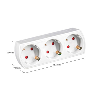 Adaptador/Conector 3 Tomas Schuko Frontal Blanco 7hSevenOn Bases Múltiples 5