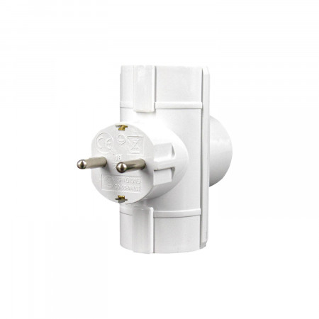 Adaptador/Conector 3 Tomas Schuko Lateral Blanco 7hSevenOn Bases Múltiples 3 Adaptador/Conector 3 Tomas Schuko Lateral Blanco 7hSevenOn Bases Múltiples 3