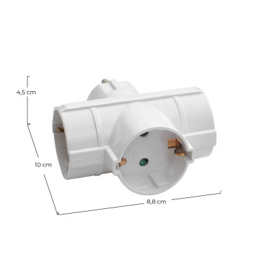 Adaptador/Conector 3 Tomas Schuko Lateral Blanco 7hSevenOn Bases Múltiples 5
