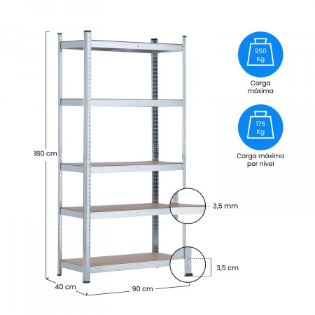 Pack 2 Estanterías Modulares con 5 Baldas Ajustables 180x90x40cm 875Kg O91 Estanterías 6 Pack 2 Estanterías Modulares con 5 Baldas Ajustables 180x90x40cm 875Kg O91 Estanterías 6